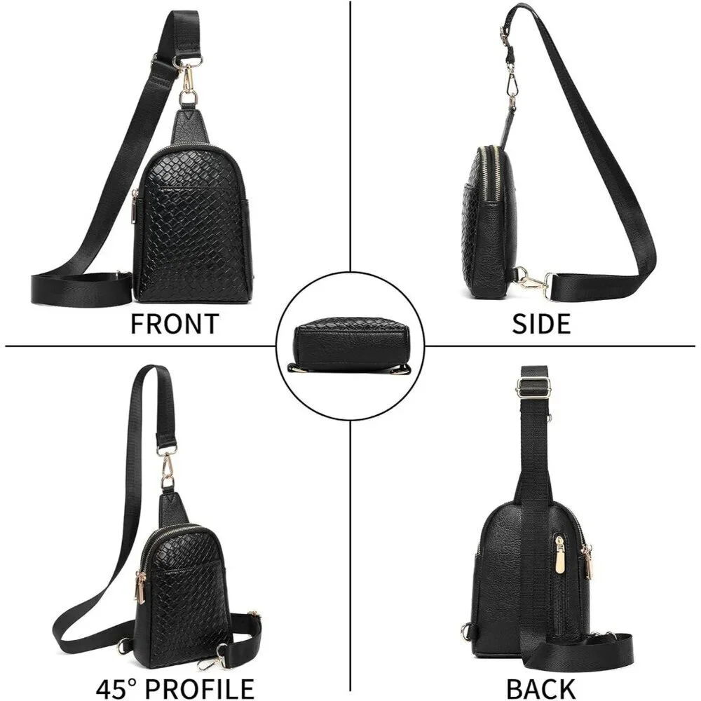 Women Small Sling Bag Vegan Leather Multi-Compartment Crossbody Purse